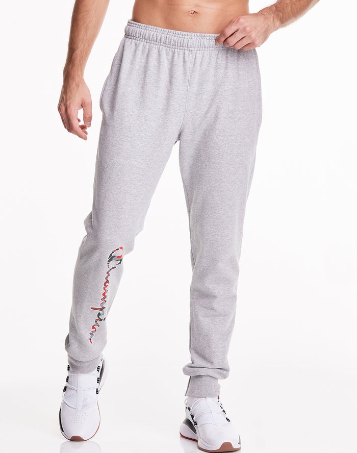 Pantaloni Jogging Champion Powerblend Fleece Liquid Filled Script Barbati Gri - Romania DHVAINS-75